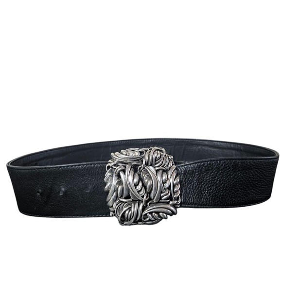 Vintage Medieval Dark Romantic Leather Statement Metal Ornate Sculptured Belt L